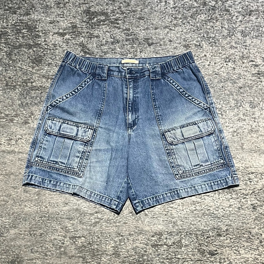 Savane Cargo Shorts Mens 36 Blue Denim Jorts Safari Outdoor Travel Utility Y2K